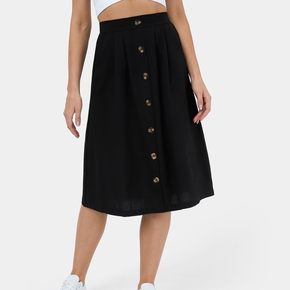 Halara Black A Line Skirt Pockets Midi Length Elastic Waistband Medium